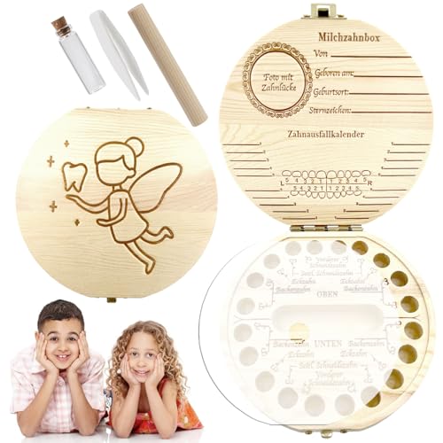 QZKJQDD Zahndose Milchzähne mit Namen zum Aufstellen, Zahnbox für Milchzähne Mädchen mit Display Funktion, Erinnerungsbox Baby Geschenke zur Geburt Zahndose Mädchen, Mit Pinzettefür (Style17) von QZKJQDD