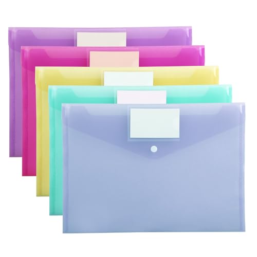 Dokumententasche A4 wasserdicht (20er Set) – Druckverschluss mit Etikettenfach farbige Sortierung – Sammelmappen für Büro/Schule/Dokumente (Dokumentenmappe 5 Farben) von Qacpahucy