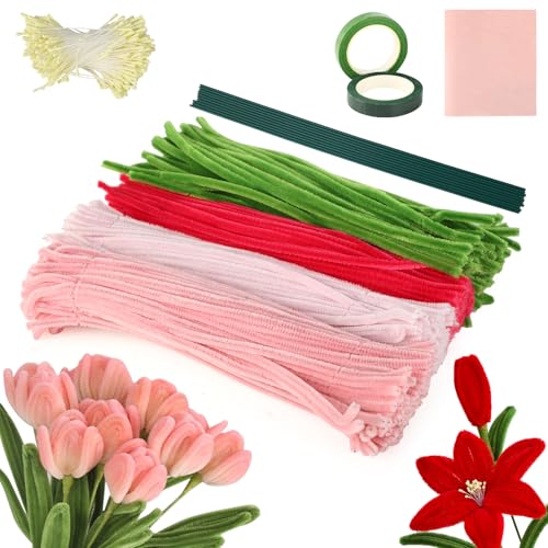 Pfeifenreiniger Blumen Set 400 Stück Pfeifenputzer zum Basteln 4 Farben Rosa zum Chenilledraht mit 20 Stück Grünem Bastelfaden Geschenkband Klebeband für DIY-Blumenstraußherstellung als Geschenk Pfeifenreiniger Blumen Set 400 Stück Pfeifenputzer zum Basteln 4 Farben Rosa zum Chenilledraht mit 20 Stück Grünem Bastelfaden Geschenkband Klebeband für DIY-Blumenstraußherstellung als Geschenk von Qacpahucy