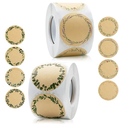 Qaestuan 1000 Stück 5cm Rund Aufkleber zum Beschriften, Marmeladen Etiketten Selbstklebend, Kraftpapier Aufkleber, Aufkleber zum Beschriften, Runde Etiketten Ablösbar, für Küche, Geschenktüten von Qaestuan