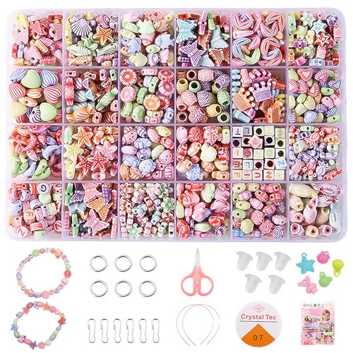 Qaestuan 400 Stück Handwerk Bunte Holzperlen, Kinder Holzperlen mit Loch zum Auffädeln Bastelperlen, DIY Perlen Schmuck Set, für DIY Armbänder, Schmuck Halsketten, für Kinder ab 2-6 Jahre (Ozean) von Qaestuan