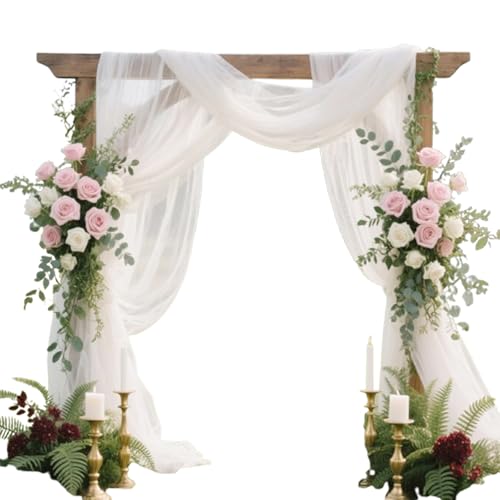 Qaestuan Hochzeitsbogen Vorhang, 75 x 600 cm Hochzeits Hintergrund Vorhang, Weiß Querbehang Tüll, Hochzeitsbogen Wandbehang Dekoration, für Babyparty Party Hochzeit Torbogen Zeremonie von Qaestuan