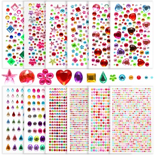 3800 Stück Glitzersteine Selbstklebend, Aufkleben Zum Basteln, Gesicht Für Bastel-DIY, Strasssteine Glitzer Sticker, Mehrfarbig, Verschiedene Formen, Größen 3800 Stück Glitzersteine Selbstklebend, Aufkleben Zum Basteln, Gesicht Für Bastel-DIY, Strasssteine Glitzer Sticker, Mehrfarbig, Verschiedene Formen, Größen von QaillHags