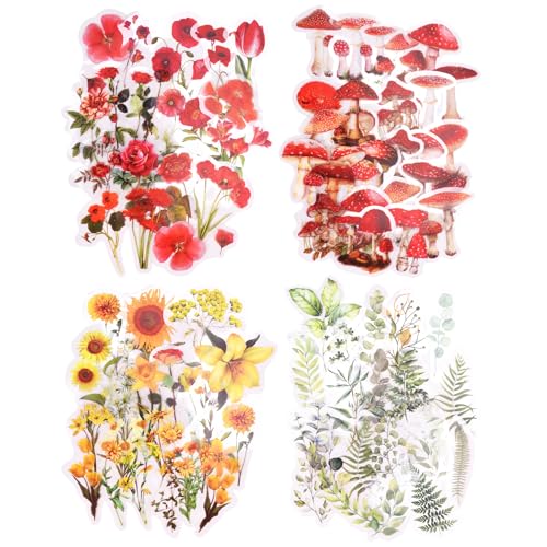 Qaixwuyi 160 Stück Blumen Scrapbooking Aufkleber Transparente Dekorative Aufkleber Vintage Blumen Pflanze Pilz Thema Stickers für Scrapbooking Geschenke Bastelarbeiten Fotoalbum von Qaixwuyi