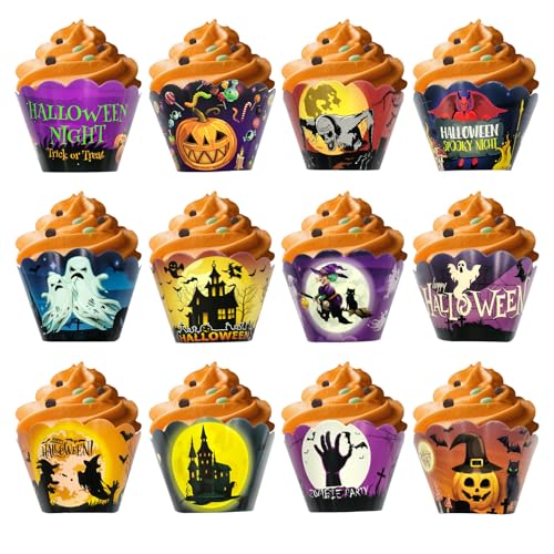 Qaixwuyi 24 Stück Halloween Cupcake Wrappers 12 Designs Muffin Dekoration Verpackung Papier Wrapper Kuchen Dekorationen Halloween-Kuchenaufsätze für Party Backbecher Qaixwuyi 24 Stück Halloween Cupcake Wrappers 12 Designs Muffin Dekoration Verpackung Papier Wrapper Kuchen Dekorationen Halloween-Kuchenaufsätze für Party Backbecher von Qaixwuyi