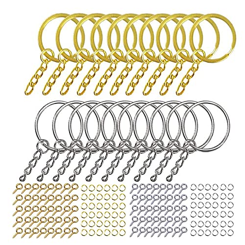 20 Sätze (220 Zubehör) Schlüsselring, Schlüsselanhänger ring, Schlüsselring mit Kette, Schlüsselanhänger Basteln, Schlüsselanhänger mit Spaltringe, 2 Farben, für Schlüsselanhänger und Bastelarbeiten von Qanye