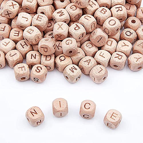 52Pcs Hölzern Buchstabenperlen, Buchstabenperlen Holzperle, Buchstaben-Perlen Holz, Holzfarbe, 12 mm, Verwendet in Schmuckzubehör, Kinderspielzeugzubehör, DIY-Materialien von Qanye