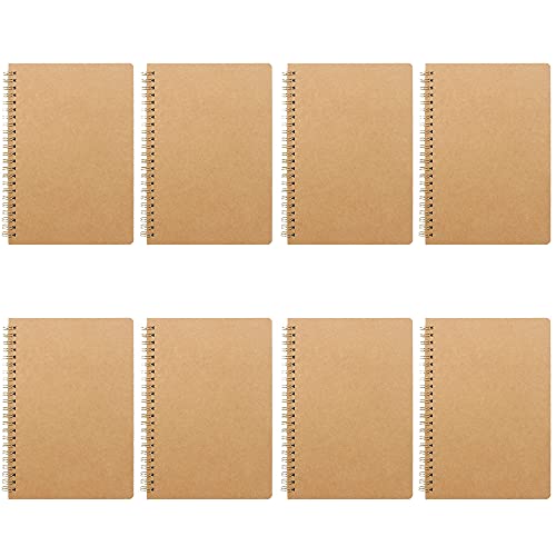 Qanye 8 Stücke Notizblock, Kraft Cover Notebooks, Spirale, A5 Notizblock, 50 Blatt 100 Seiten liniertes Papier, Geeignet für das Schreiben zu Hause und in der Schule von Qanye