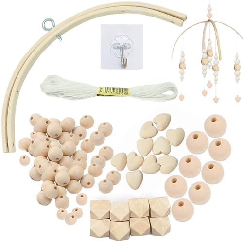 Qanye Bettglocke DIY, Bettglocke Handgemacht, Bottle Rocket Spielzeug, DIY Holz Mobilen Rahmen, Beads Baby Mobile Kit, für Heimtextilien, Kinderzimmer Dekor, An Der Krippe Hängen (Fünfzackiger Stern) von Qanye