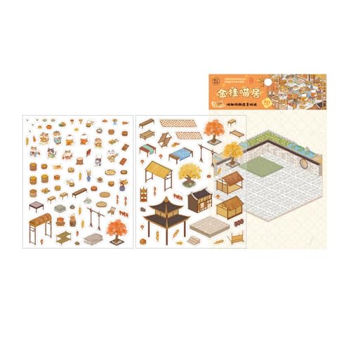 Szenenaufkleber Ästhetik Chinesische Stile Landschaft Retro Courtyard Dekorative Für Mädchen Jungen Szene Chinesische Landschaft Retro Courtyard Scrapbook von Qaonsciug
