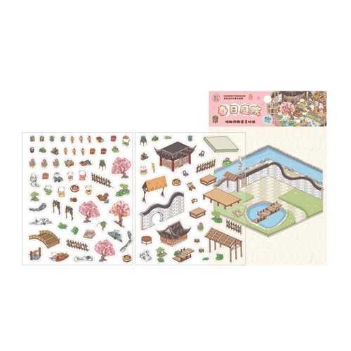 Szenenaufkleber Ästhetik Chinesische Stile Landschaft Retro Courtyard Dekorative Für Mädchen Jungen Szene Chinesische Landschaft Retro Courtyard Scrapbook von Qaonsciug