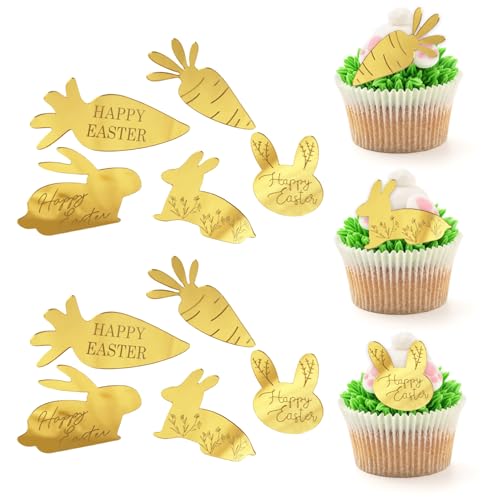 10 x Oster-Cupcake-Topper, Acryl, goldfarben, Karotten-Hase, Cupcake-Topper, Oster-Kuchenaufsatz für Ostern, Party, Cupcake-Dekoration 10 x Oster-Cupcake-Topper, Acryl, goldfarben, Karotten-Hase, Cupcake-Topper, Oster-Kuchenaufsatz für Ostern, Party, Cupcake-Dekoration von Qaziuy