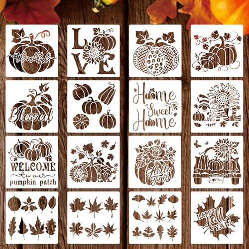 16 Stück Herbst-Schablonen, wiederverwendbar, Thanksgiving-Herbst-Schablone, Kürbis-Malschablone, Ahornblatt-Schablonen für Bastelarbeiten, Wanddekoration, Heimdekorationen 16 Stück Herbst-Schablonen, wiederverwendbar, Thanksgiving-Herbst-Schablone, Kürbis-Malschablone, Ahornblatt-Schablonen für Bastelarbeiten, Wanddekoration, Heimdekorationen von Qaziuy