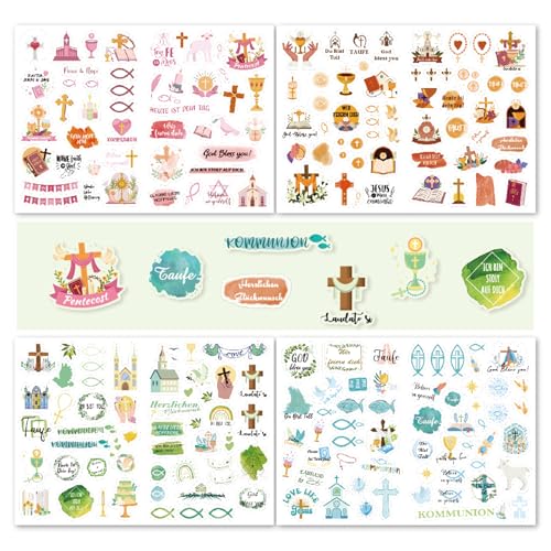 205 Stück Aufkleber Kommunion, Gästebuch Taufe Aufkleber Konfirmation Aufkleber Kommunion Sticker Scrapbook Karten Deko Fotoalbum Kommunion Taufe Konfirmation Mädchen Jungen von Qaziuy