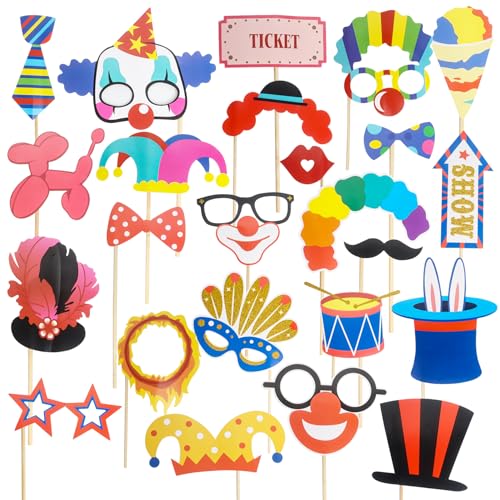 24 Stück Karnevals-Fotokabinen-Requisiten, lustige Zirkus-Party-Dekorationen, Zirkusthema, Foto-Requisiten für Karneval, Hochzeit, Geburtstag, Abschlussfeier, Partyzubehör 24 Stück Karnevals-Fotokabinen-Requisiten, lustige Zirkus-Party-Dekorationen, Zirkusthema, Foto-Requisiten für Karneval, Hochzeit, Geburtstag, Abschlussfeier, Partyzubehör von Qaziuy