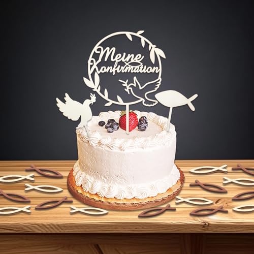 3 Stück Cake Topper Konfirmation & 72 Stück Holz Fische Streudeko Tischdeko, Tortendeko Konfirmation Fische Tischdeko Konfirmation, Konfirmation Kuchen deko Junge Mädchen 3 Stück Cake Topper Konfirmation & 72 Stück Holz Fische Streudeko Tischdeko, Tortendeko Konfirmation Fische Tischdeko Konfirmation, Konfirmation Kuchen deko Junge Mädchen von Qaziuy