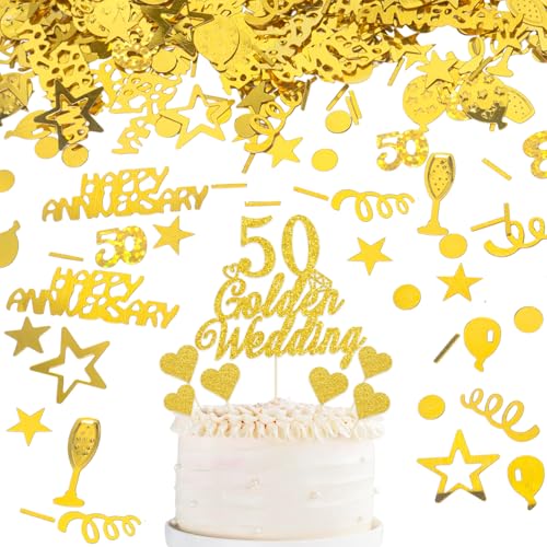 50 Jahre Jubiläum Konfetti 50. Goldene Hochzeit Kuchen Topper Goldene Hochzeit Jubiläum Dekorationen Gold Tischkonfetti Hochzeitstag Herz Kuchendekoration von Qaziuy