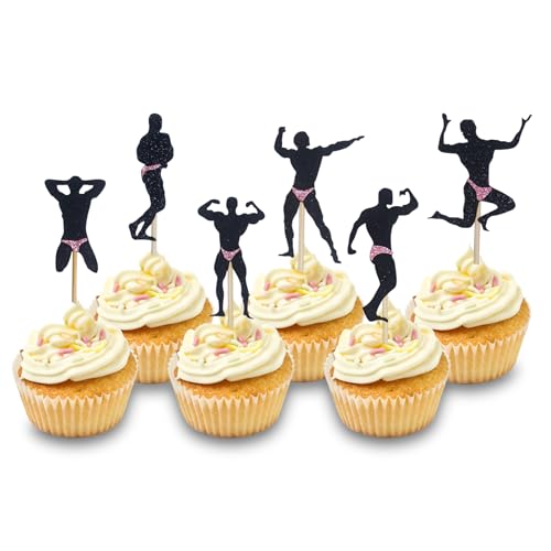 Bachelorette Party Tortendeko, 24 Stück Muskelmann Tortenstecker Kuchen Deko für Bachelorette Hochzeit Brautparty Geburtstag Party Cupcake Dekorationen Bachelorette Party Tortendeko, 24 Stück Muskelmann Tortenstecker Kuchen Deko für Bachelorette Hochzeit Brautparty Geburtstag Party Cupcake Dekorationen von Qaziuy