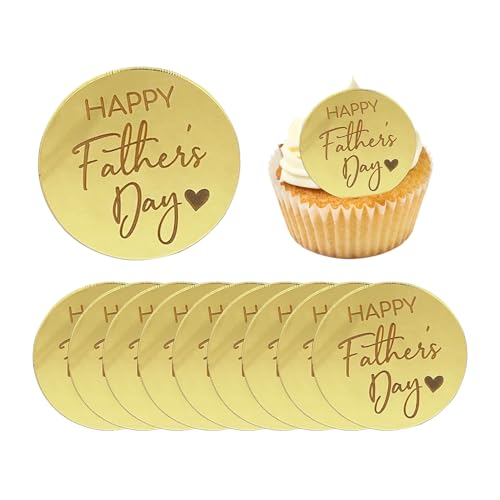 Cupcake-Topper "Happy Father's Day", goldfarben, Acryl, zum Vatertag, runder Spiegel, Kuchendekoration, 10 Stück von Qaziuy