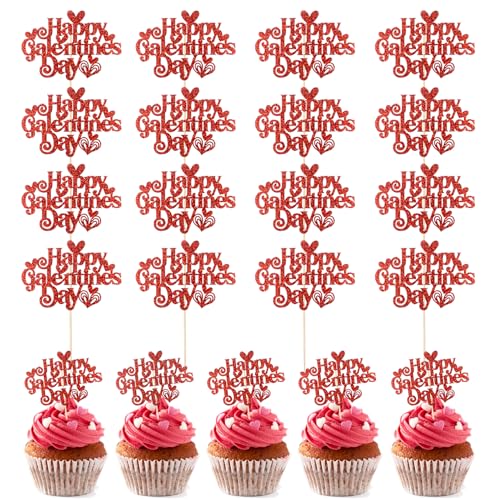 Cupcake-Topper "Happy Galentine's Day", roter Glitzer, Happy Valentine's Day, Cupcake-Topper für Valentinstag, Freunde, Galentinen-Party-Kuchendekorationen, 24 Stück Cupcake-Topper "Happy Galentine's Day", roter Glitzer, Happy Valentine's Day, Cupcake-Topper für Valentinstag, Freunde, Galentinen-Party-Kuchendekorationen, 24 Stück von Qaziuy