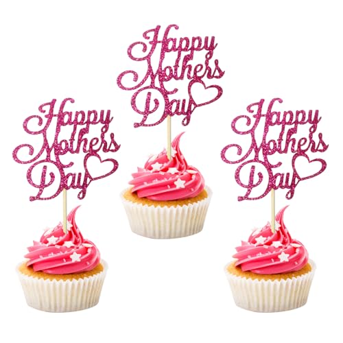 Cupcake-Topper "Happy Mothers Day", 24 Stück, rosa Glitzer, Muttertags-Cupcake-Picks, Kuchendekoration, Partyzubehör für Muttertag Cupcake-Topper "Happy Mothers Day", 24 Stück, rosa Glitzer, Muttertags-Cupcake-Picks, Kuchendekoration, Partyzubehör für Muttertag von Qaziuy