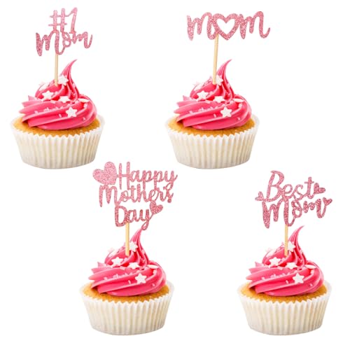 Cupcake-Topper "Happy Mothers Day", rosa Glitzer, beste Mutter, Muttertag, Cupcake-Aufsätze, Cupcake-Aufsätze für Muttertag, Party, Kuchendekoration, 24 Stück Cupcake-Topper "Happy Mothers Day", rosa Glitzer, beste Mutter, Muttertag, Cupcake-Aufsätze, Cupcake-Aufsätze für Muttertag, Party, Kuchendekoration, 24 Stück von Qaziuy