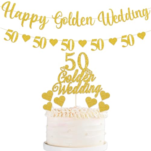 Goldene Hochzeit Jubiläum Dekorationen, Happy Golden Wedding Bunting Banner 50th Anniversary Cake Topper Herz Cupcake Dekoration 50th Anniversary Themed Party Supplies Goldene Hochzeit Jubiläum Dekorationen, Happy Golden Wedding Bunting Banner 50th Anniversary Cake Topper Herz Cupcake Dekoration 50th Anniversary Themed Party Supplies von Qaziuy