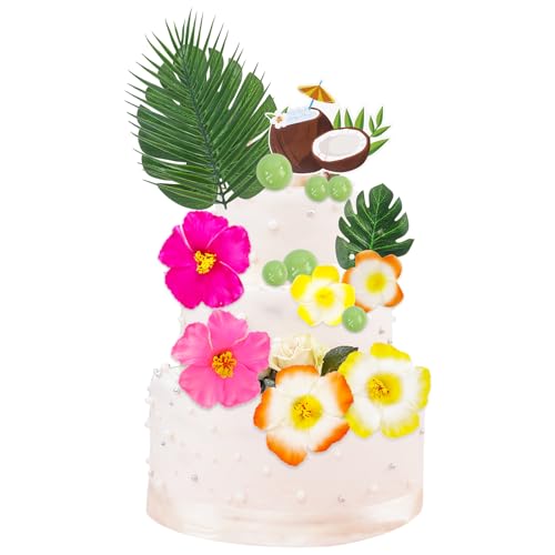 Hawaiianische Kuchendekorationen, tropische Blätter, Kuchendekoration, Sommerhibiskusblumen, Kugeln, Kuchendekoration für den Sommer, tropisch, hawaiianischer Strand, Partyzubehör, 15 Stück Hawaiianische Kuchendekorationen, tropische Blätter, Kuchendekoration, Sommerhibiskusblumen, Kugeln, Kuchendekoration für den Sommer, tropisch, hawaiianischer Strand, Partyzubehör, 15 Stück von Qaziuy