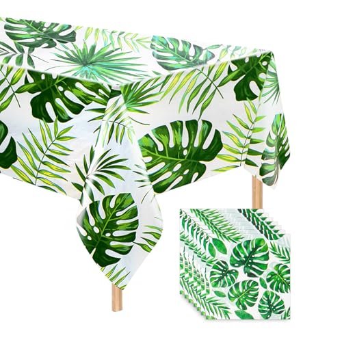 Hawaiianische Tischdecke mit Servietten, tropische Palmenblätter, wasserdichte Tischdecken, rechteckig, hawaiianische Sommerservietten für Sommer, Strand, Pool, Geburtstag, Cocktail-Party, Zubehör von Qaziuy