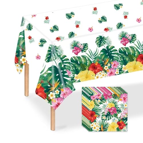 Hawaiianische Tischdecke mit Servietten, tropische Palmenblätter, wasserdichte Tischdecken, rechteckig, hawaiianische Sommerservietten für Sommer, Strand, Pool, Geburtstag, Cocktail-Party, Zubehör von Qaziuy