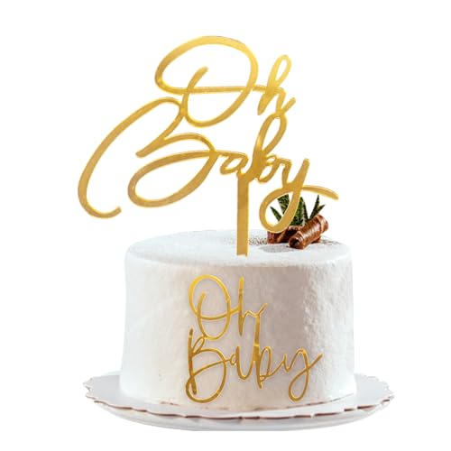 Oh Baby-Kuchenaufsatz, 2 Stück, Babyparty-Kuchenaufsätze, Acryl, goldfarben, für Jungen und Mädchen, Geburtstag, Babyparty, Kuchendekoration von Qaziuy