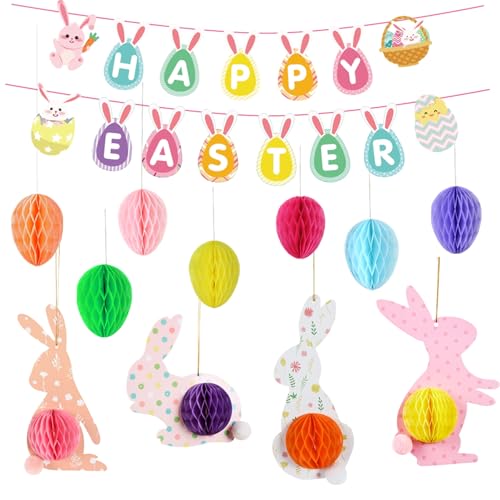 Osterdekoration, Frohe Ostern Banner Osterhase Waben Ostern hängende Dekorationen Osterei Kaninchen Wimpelkette Häschen Wabenpapier Kugel für Ostern Baumschmuck Ostern Party Supplies Osterdekoration, Frohe Ostern Banner Osterhase Waben Ostern hängende Dekorationen Osterei Kaninchen Wimpelkette Häschen Wabenpapier Kugel für Ostern Baumschmuck Ostern Party Supplies von Qaziuy
