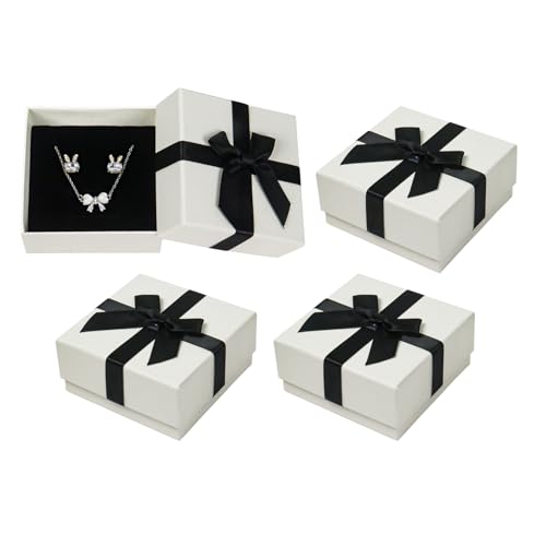 Qaziuy 4 Stück Schmuck Geschenkbox Set mit Schleife,Geschenkbox Schmuck Geschenkschachtel Klein mit Deckel für Ringe, Ohrringe und Anhänger von Qaziuy