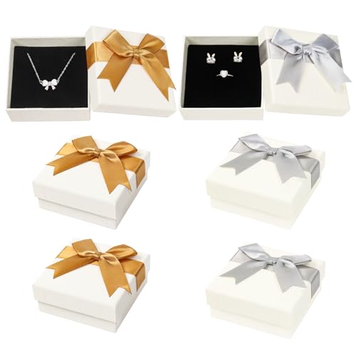 Qaziuy 6 Stück Schmuck Geschenkbox,Weiß Schmuckschatulle Kleine Geschenkbox Schmuck-Geschenkbox mit Deckel,Schmuckbox für Schmuck Ring Halskette Display von Qaziuy