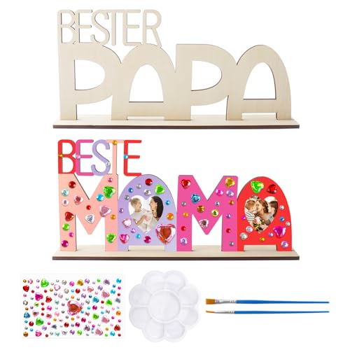 Qaziuy MAMA PAPA Holzbuchstaben Bastelset Holz Bilderrahmen Vatertag Muttertag Bastelset Kinder Papa Mama Holznamen Bemalen und Fotos Ankleben für Mutter Vater Geburtstag Vatertag Muttertag Geschenk von Qaziuy