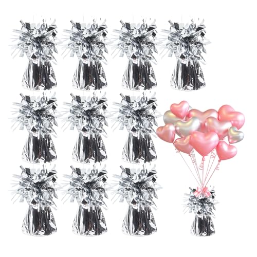 Silberfarbene Ballongewichte, Helium-Ballongewichte, schwere Ballons, Gewicht für Geburtstag, Hochzeit, Party, Ballons, Events und Feiern, Zubehör, 10 Stück von Qaziuy