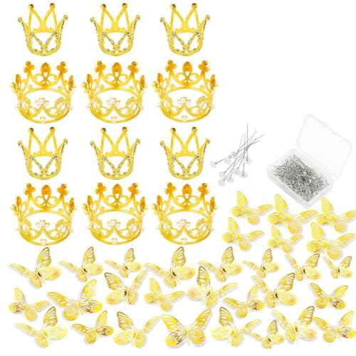 Qbkohphifm 148 Stück Brautblumenstrauß-Zubehör - 36 Goldene Schmetterlinge, 12 Kronen, Blumenstrauß-Anstecknadeln, 100 Diamantnadeln Qbkohphifm 148 Stück Brautblumenstrauß-Zubehör - 36 Goldene Schmetterlinge, 12 Kronen, Blumenstrauß-Anstecknadeln, 100 Diamantnadeln von Qbkohphifm