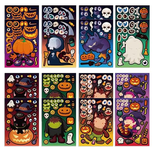 16.08.24/32 PCs Selbstklebende Aufkleber Halloween Sticker Kürbisse Aufkleber Skelettaufkleber Halloween Dekorationen von Qcbuegof