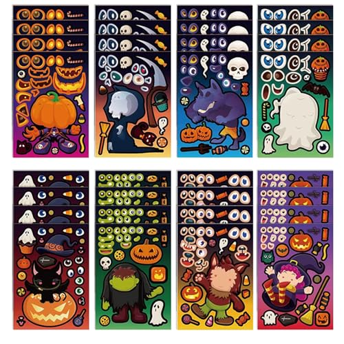 16.08.24/32 PCs Selbstklebende Aufkleber Halloween Sticker Kürbisse Aufkleber Skelettaufkleber Halloween Dekorationen von Qcbuegof