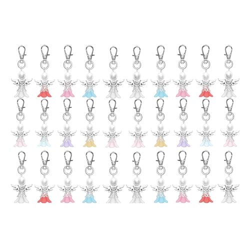 Qcbuegof 30pcs Segen Keychain Schlüsselhalter Perlen Flügel Anhänger Keyring Für Gäste Babypartys Hochzeitsfeier Werbegeschenk Zufällige Farbfarbe Keychain von Qcbuegof
