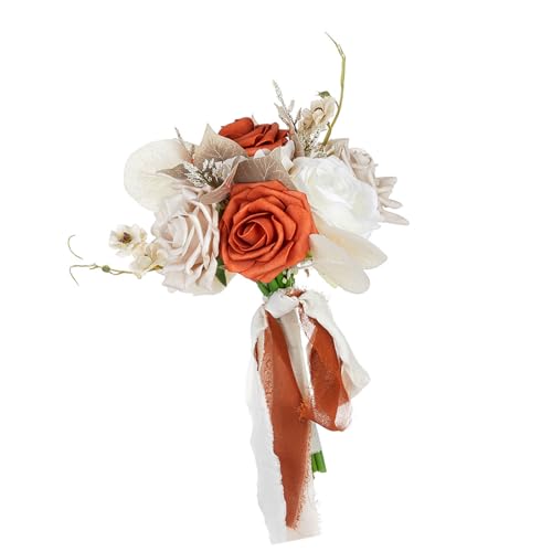 Qcbuegof Eleganter, seidenähnlicher Hochzeits-Handblumen, luxuriöser handlicher Hochzeitsstrauß mit seidigen Blumen, Korsagen für Brautparty, Vintage-Korsagen Qcbuegof Eleganter, seidenähnlicher Hochzeits-Handblumen, luxuriöser handlicher Hochzeitsstrauß mit seidigen Blumen, Korsagen für Brautparty, Vintage-Korsagen von Qcbuegof