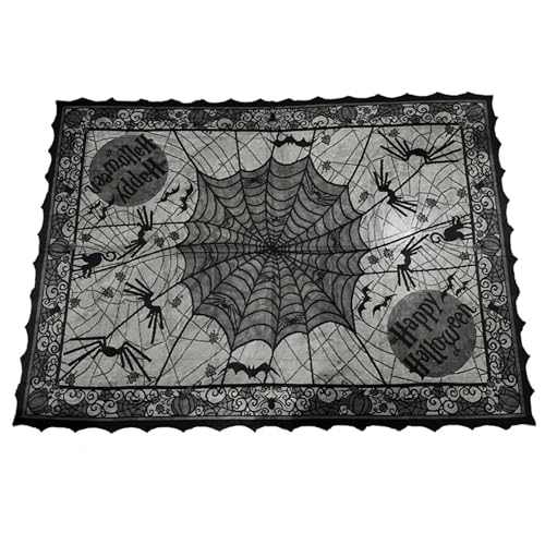 Qcbuegof Halloween-Tischdecke, 140 x 200 cm, waschbar, wasserdicht, Festival, schwarze Spitze, für Spuk-Mottopartys, schwarze rechteckige Tischdecke Qcbuegof Halloween-Tischdecke, 140 x 200 cm, waschbar, wasserdicht, Festival, schwarze Spitze, für Spuk-Mottopartys, schwarze rechteckige Tischdecke von Qcbuegof