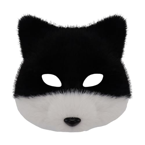 Qcbuegof Tier-Füchse, Wolf, Plüschkatzen, halbes Gesicht, Augenmaske, Cosplay, Halloween, Kostüm-Requisiten für Maskeraden, Karneval, Kunstpelze, Wolfskatzen, Füchse von Qcbuegof