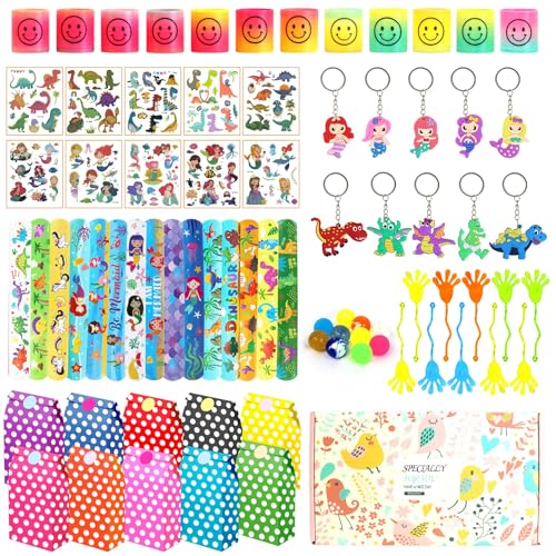 Qcdou 78 Stück Mitgebsel Kindergeburtstag Set, Dino Party Mitgebsel Meerjungfrau Geburtstag Deko, Stempel/Tattoos/Exquisite Geschenkbox/Schnapparmband, Spielzeug FüR Kinder Partybeutelfüller(C) von Qcdou