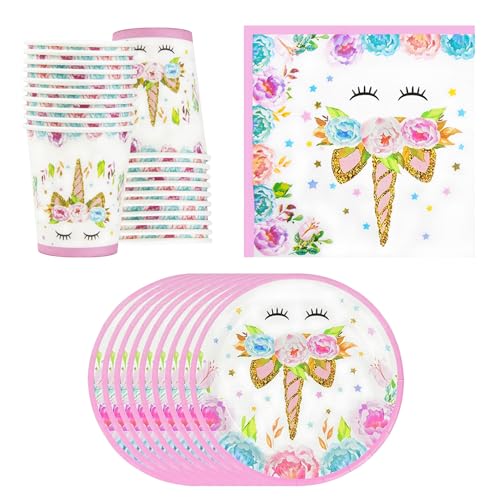 Qcdou Einhorn Party Set, Einhorn Partygeschirr-set für 10 Gäste, Enthält Teller, Becher, Servietten, Strohhalme, perfekt für Baby Shower Hochzeit von Qcdou