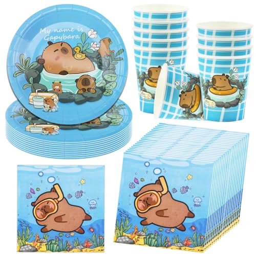 Qcdou Tier Partygeschirr Set, 40 Stück Capybara Partygeschirr Set, Capybara Party Pappteller Becher Serviette für 10 Gäste, Capybara Geburtstagsdekoration, Kindergeburtstag Party Deko(H) von Qcdou