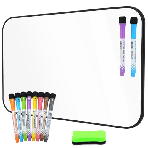 Qcdou Trocken abwischbares Whiteboard, A4-Größe, 30 x 21 cm, magnetisches, tragbares Whiteboard mit Stiften und Radiergummi, Schreibtafel für Zuhause, Schule, Büro (Set 2) von Qcdou