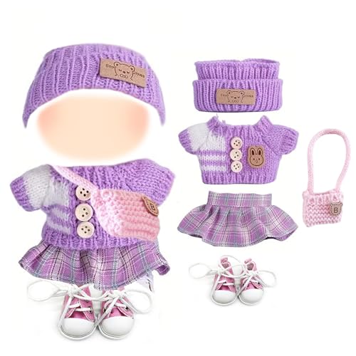 Kleidung Kompatibel mit Labu Puppen, Overall mit Hüte Tops Röcke Taschen Minischuhe für 17cm Mini Plüsch Puppen (Plüschpuppe Nicht Enthalten) von QckZee