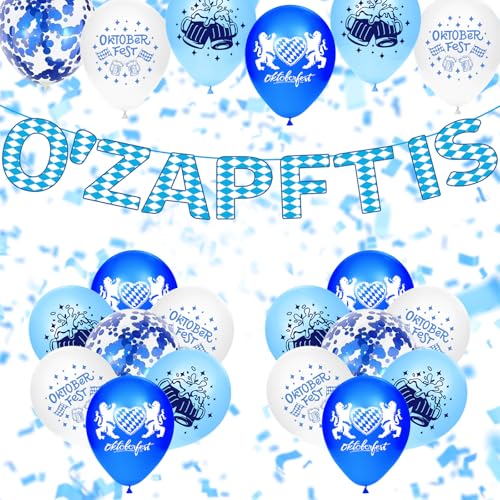 Oktoberfest Deko Set – 25-teilig mit “O’zapft is” Banner & 24 Luftballons – Bayerische Deko für Zuhause, Garten & Party von QckZee