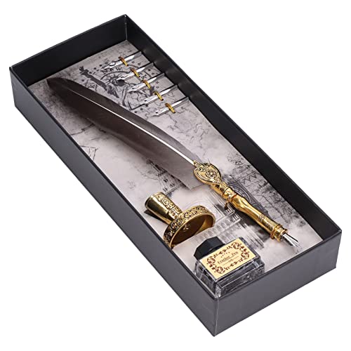 Elegantes Vintage Stil Füllfederhalter Set für Kalligraphie, Handgefertigtes Wunderschönes Kronenstift-Set mit 5 Stiftspitzen und Stifthalter für Geschenke (BROWN) von Qcwwy